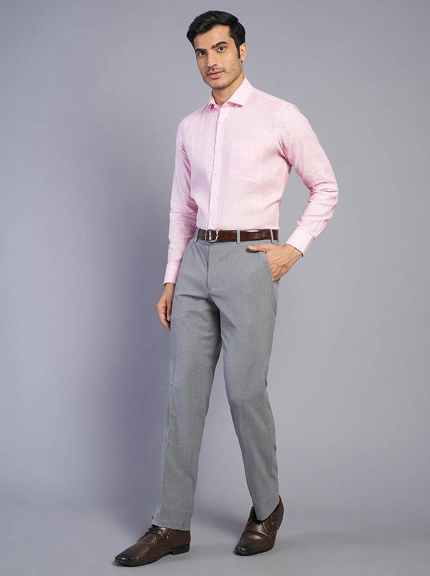 Pink Striped Regular Fit Formal Shirt | JadeBlue