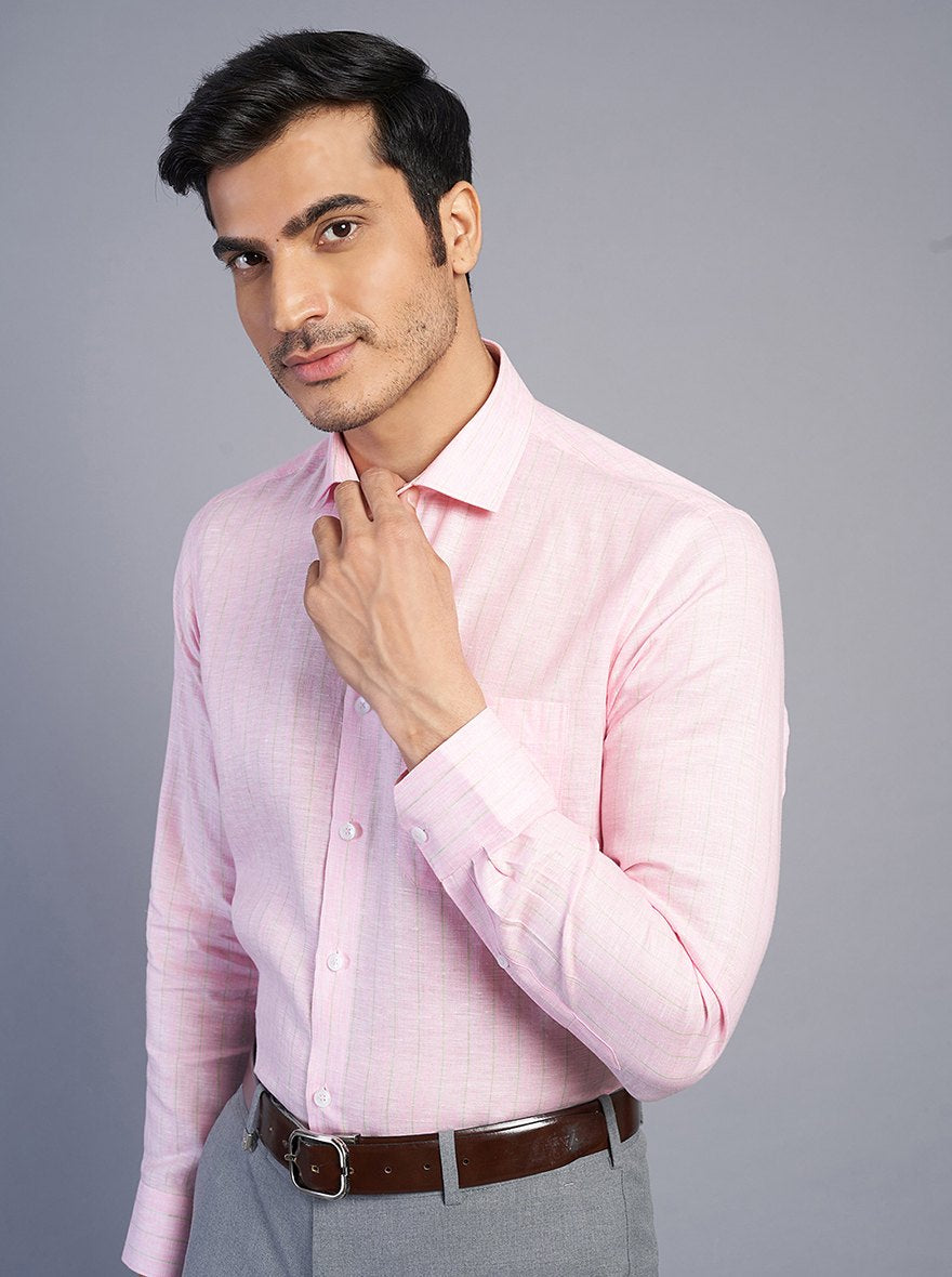 Pink Striped Regular Fit Formal Shirt | JadeBlue