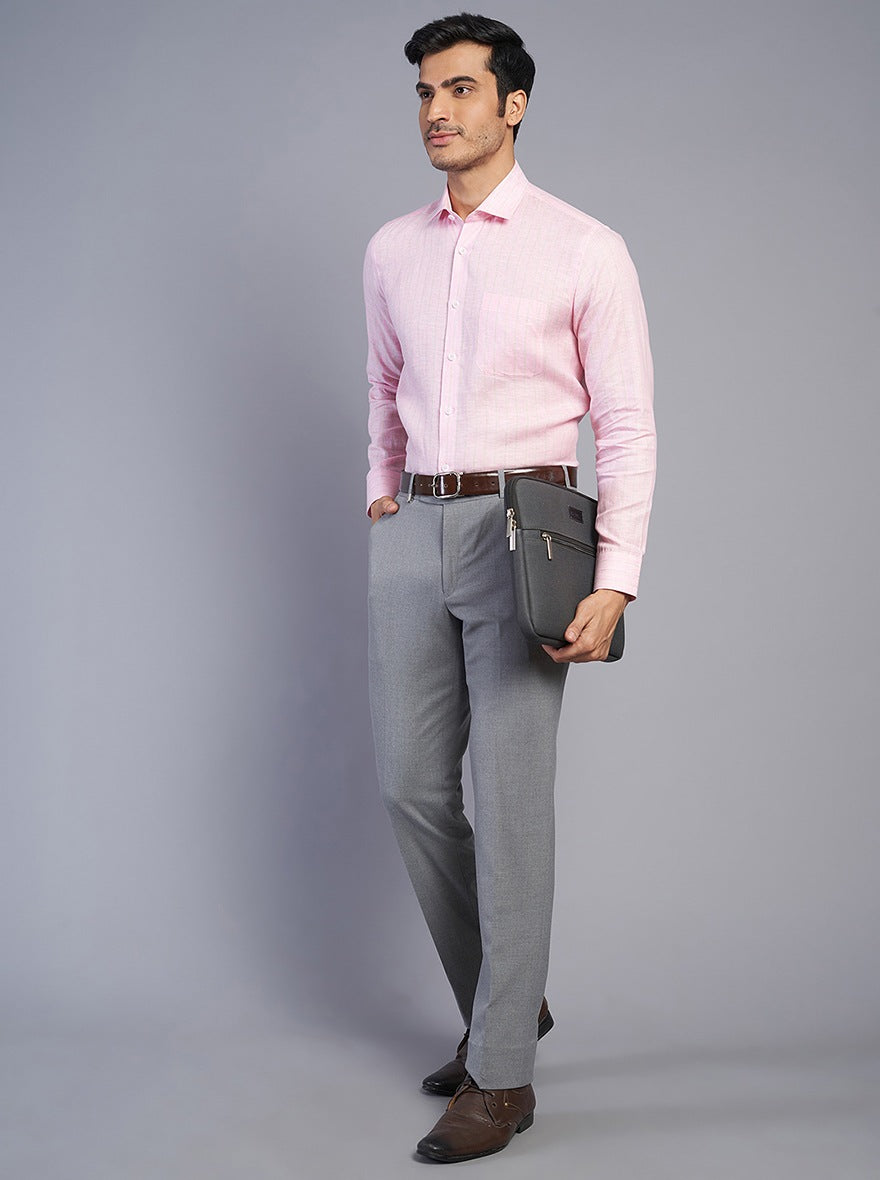 Pink Striped Regular Fit Formal Shirt | JadeBlue