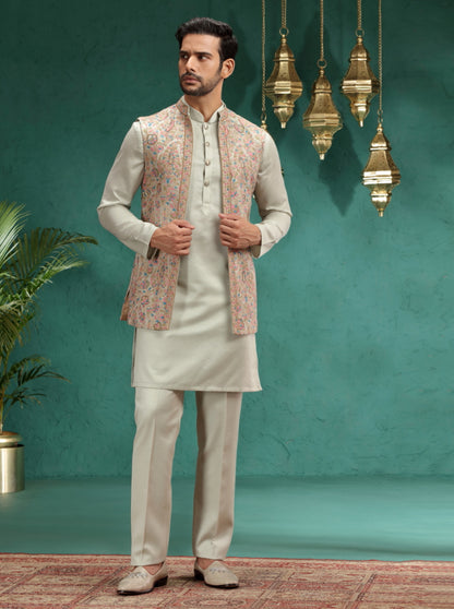 Pista Green Embroidred Kurta Pajama with Koti | Virasana
