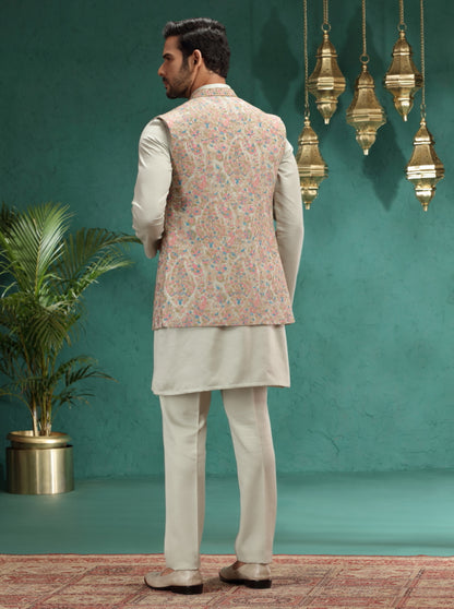 Pista Green Embroidred Kurta Pajama with Koti | Virasana