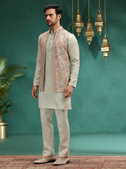 Pista Green Embroidred Kurta Pajama with Koti | Virasana