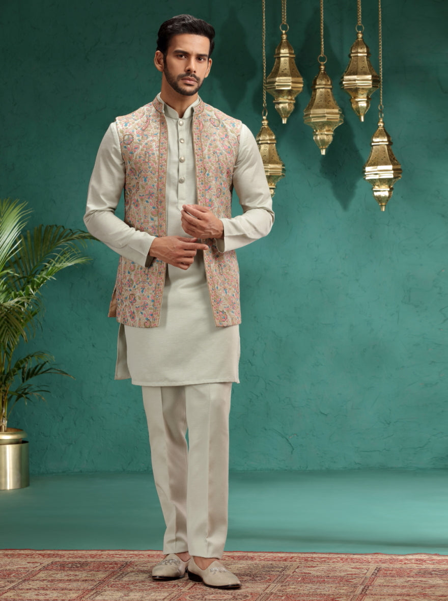 Pista Green Embroidred Kurta Pajama with Koti | Virasana