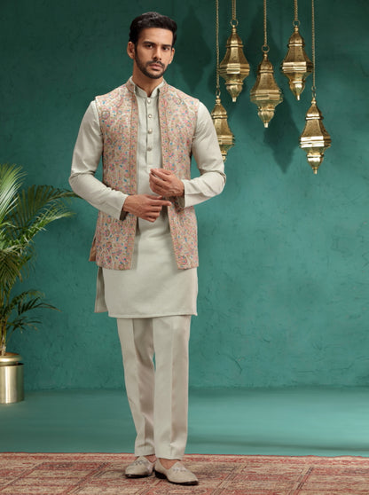 Pista Green Embroidred Kurta Pajama with Koti | Virasana