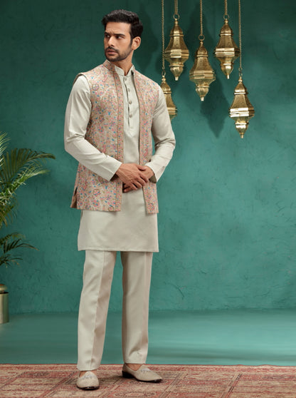 Pista Green Embroidred Kurta Pajama with Koti | Virasana