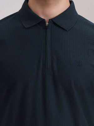 Teal Blue Striped Slim Fit Polo T-Shirt | Greenfibre