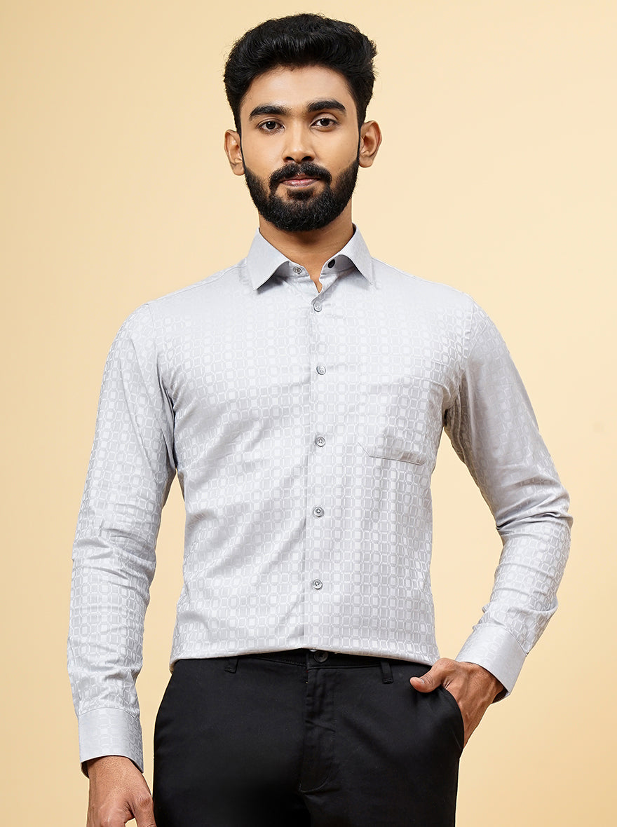 Light Grey Dobby Slim Fit Formal Shirt | JadeBlue Youth