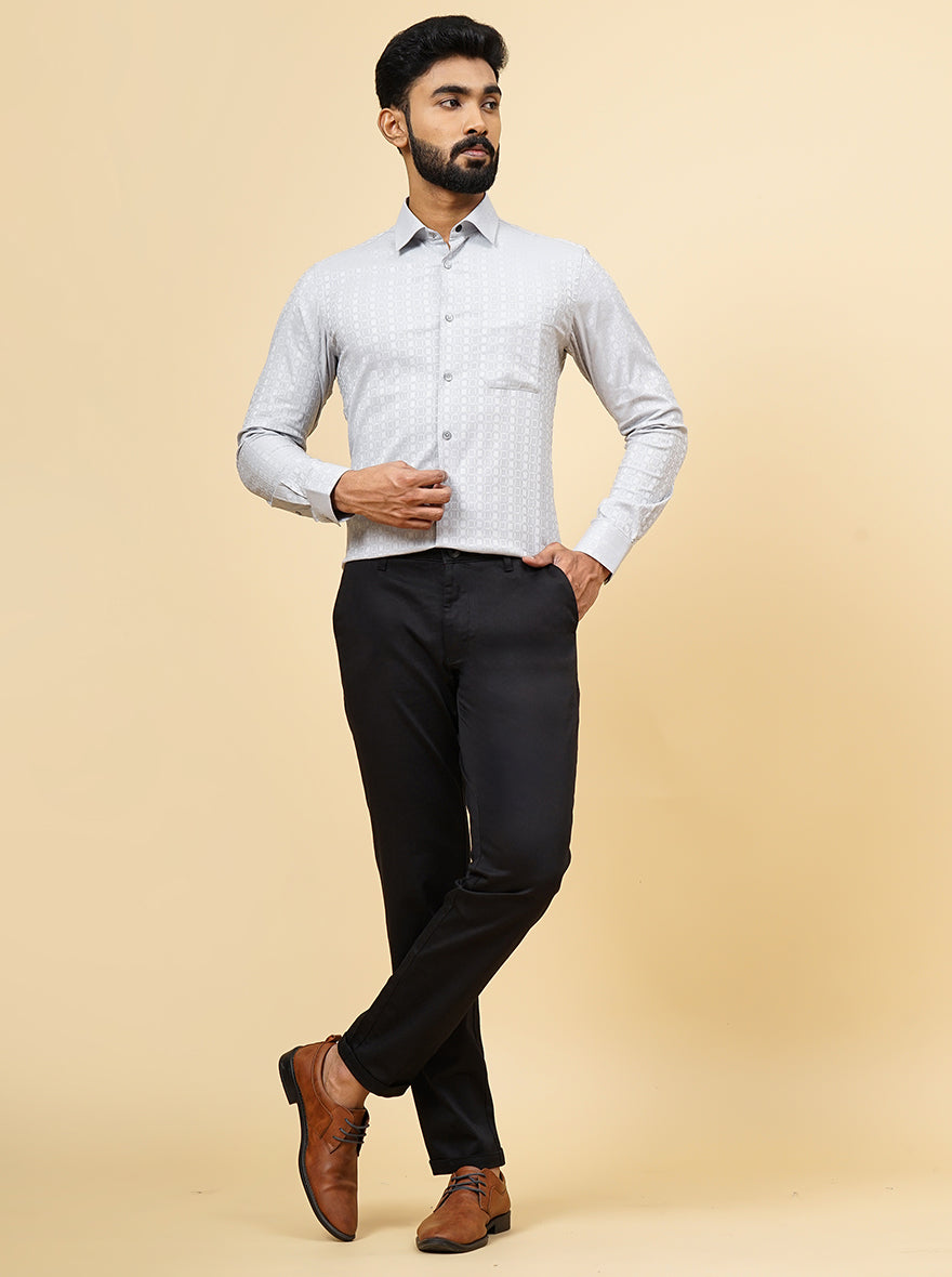 Light Grey Dobby Slim Fit Formal Shirt | JadeBlue Youth