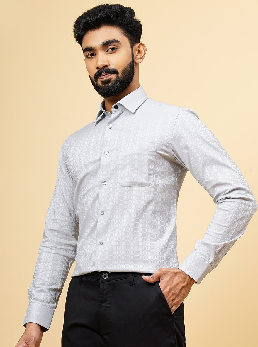 Light Grey Dobby Slim Fit Formal Shirt | JadeBlue Youth
