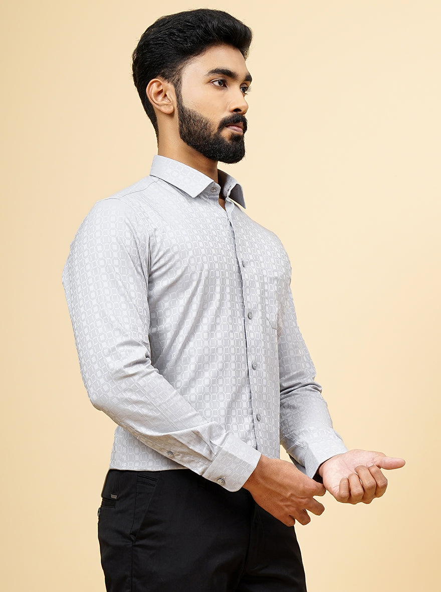 Light Grey Dobby Slim Fit Formal Shirt | JadeBlue Youth