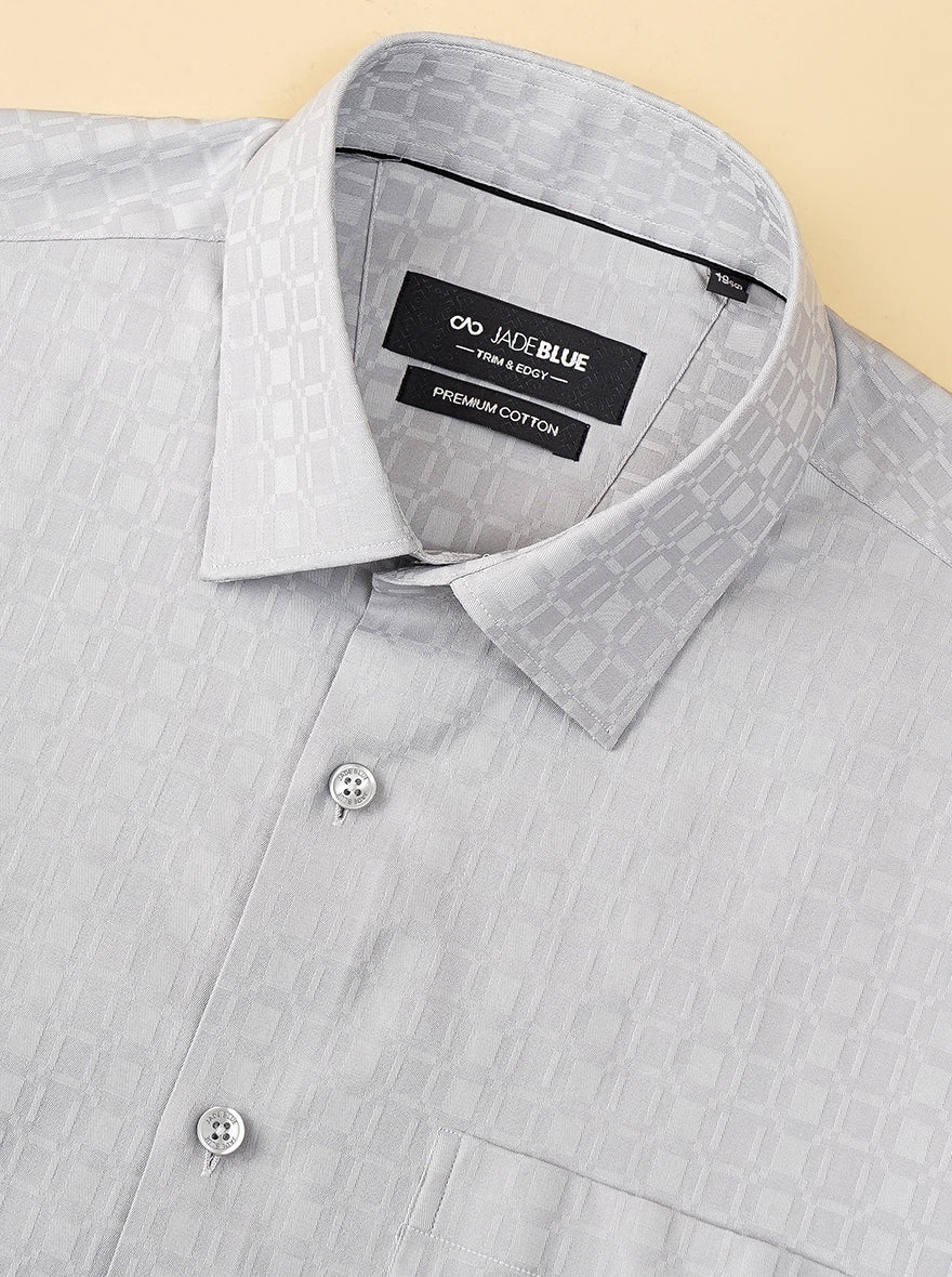 Light Grey Dobby Slim Fit Formal Shirt | JadeBlue Youth