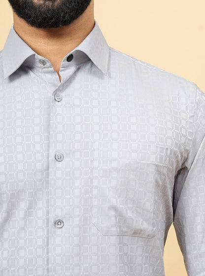 Light Grey Dobby Slim Fit Formal Shirt | JadeBlue Youth