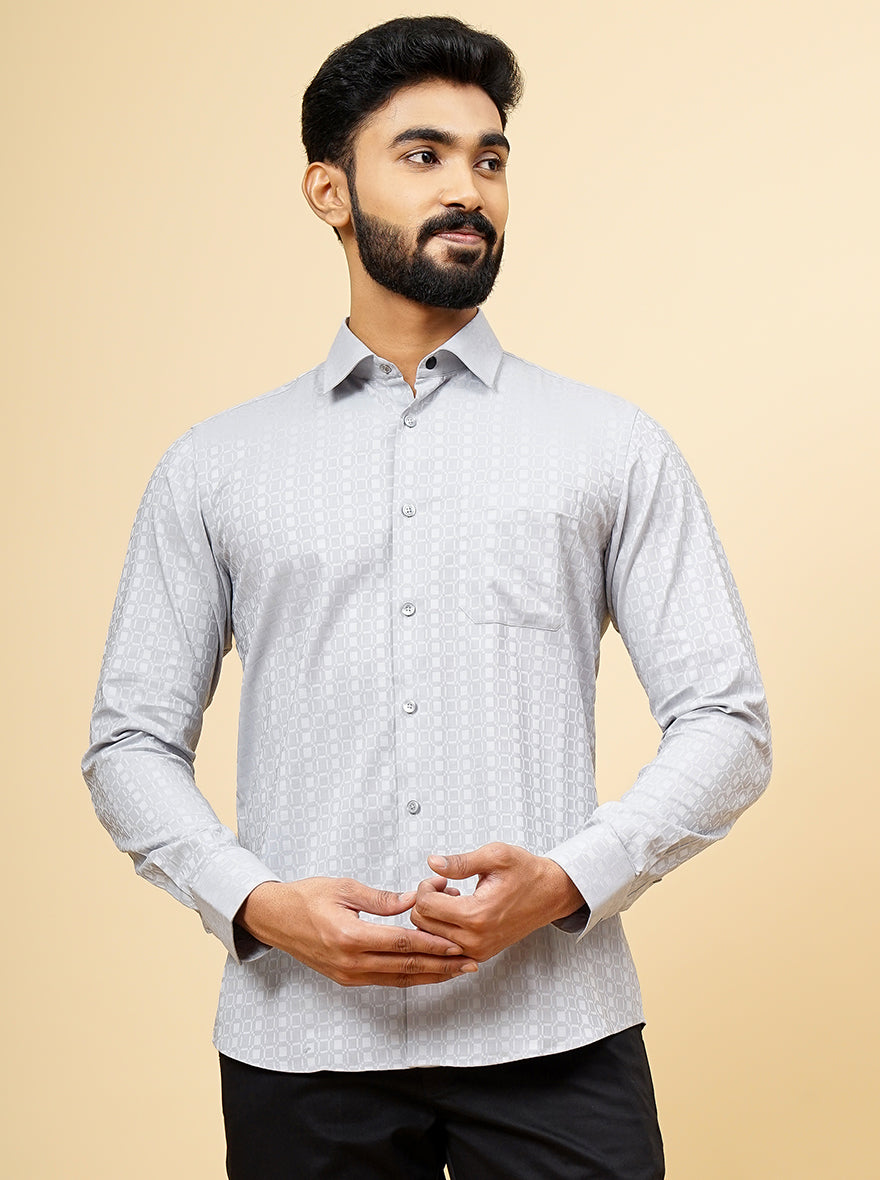 Light Grey Dobby Slim Fit Formal Shirt | JadeBlue Youth