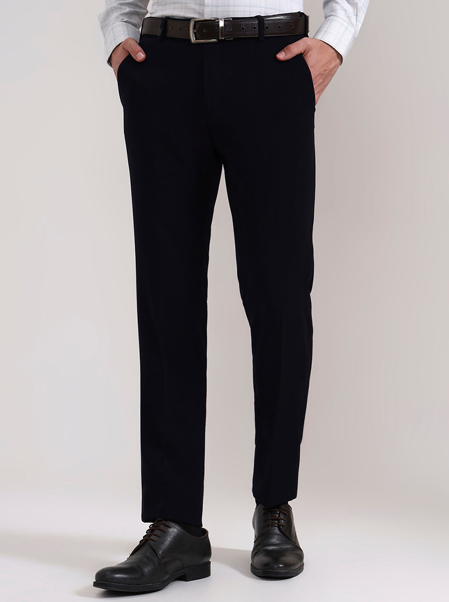 Navy Blue Solid Slim Fit Formal Trouser | Wyre