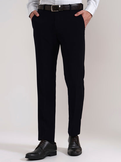 Navy Blue Solid Slim Fit Formal Trouser | Wyre