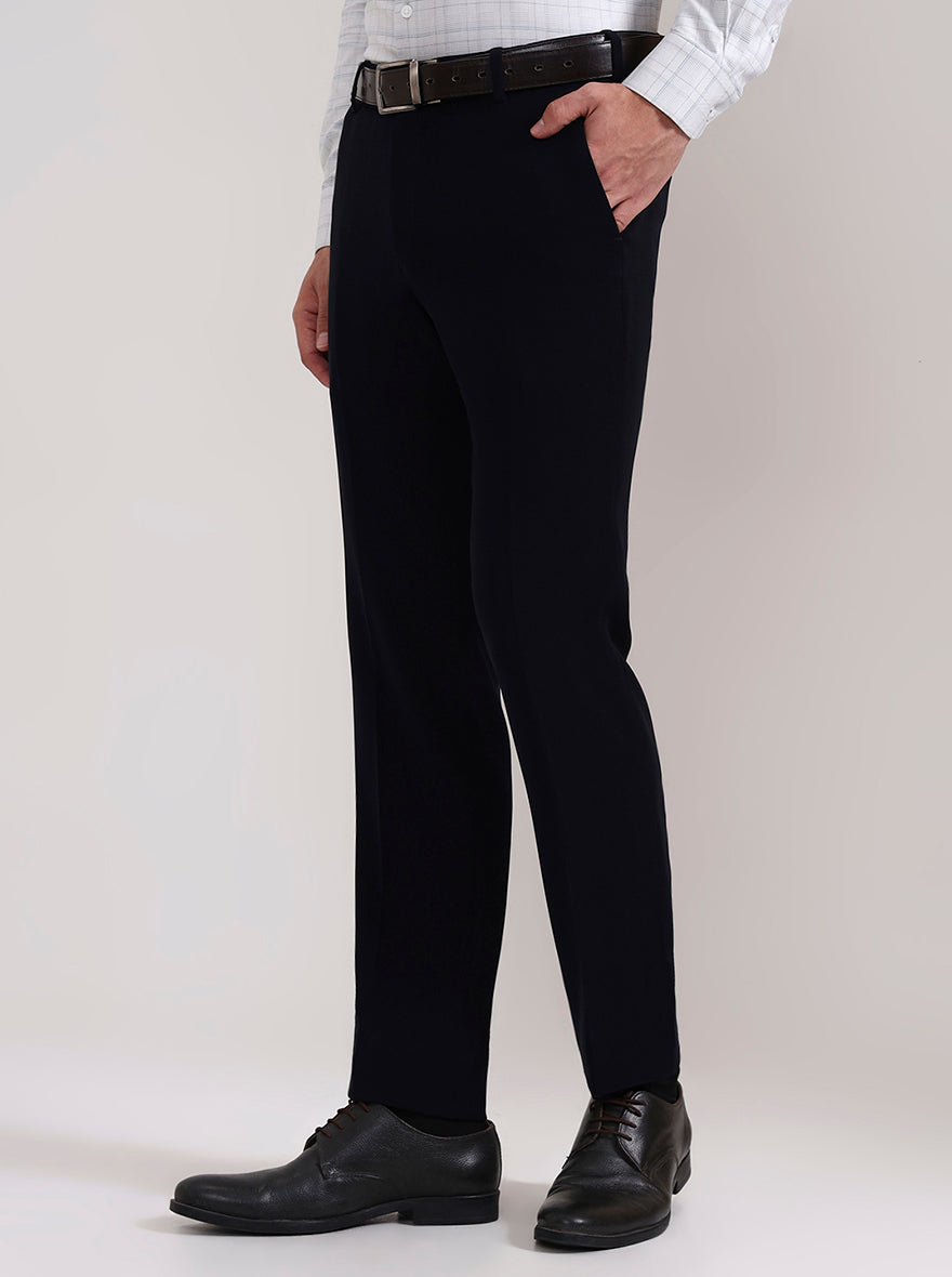Navy Blue Solid Slim Fit Formal Trouser | Wyre