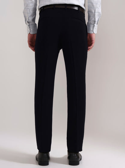 Navy Blue Solid Slim Fit Formal Trouser | Wyre