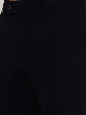 Navy Blue Solid Slim Fit Formal Trouser | Wyre