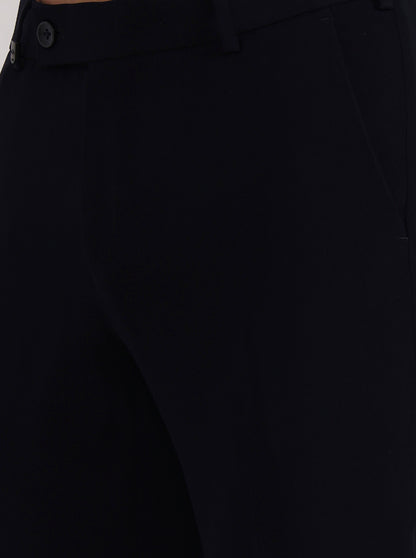 Navy Blue Solid Slim Fit Formal Trouser | Wyre