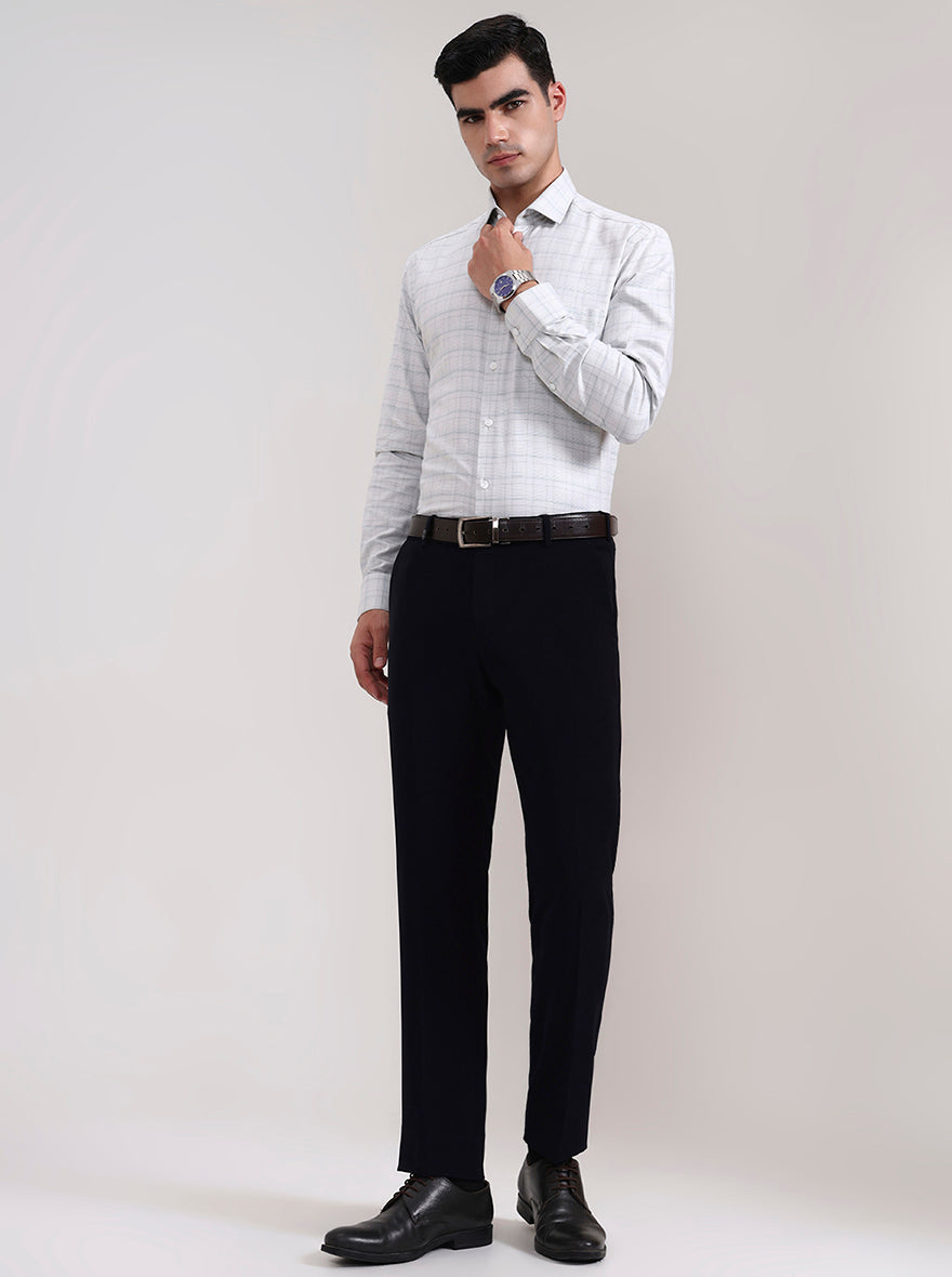 Navy Blue Solid Slim Fit Formal Trouser | Wyre