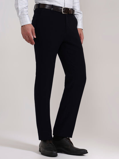 Navy Blue Solid Slim Fit Formal Trouser | Wyre