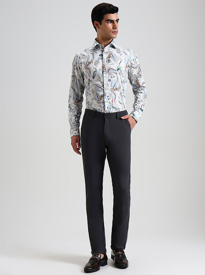 Grey Printed Slim Fit Club Wear Trouser | Wyre