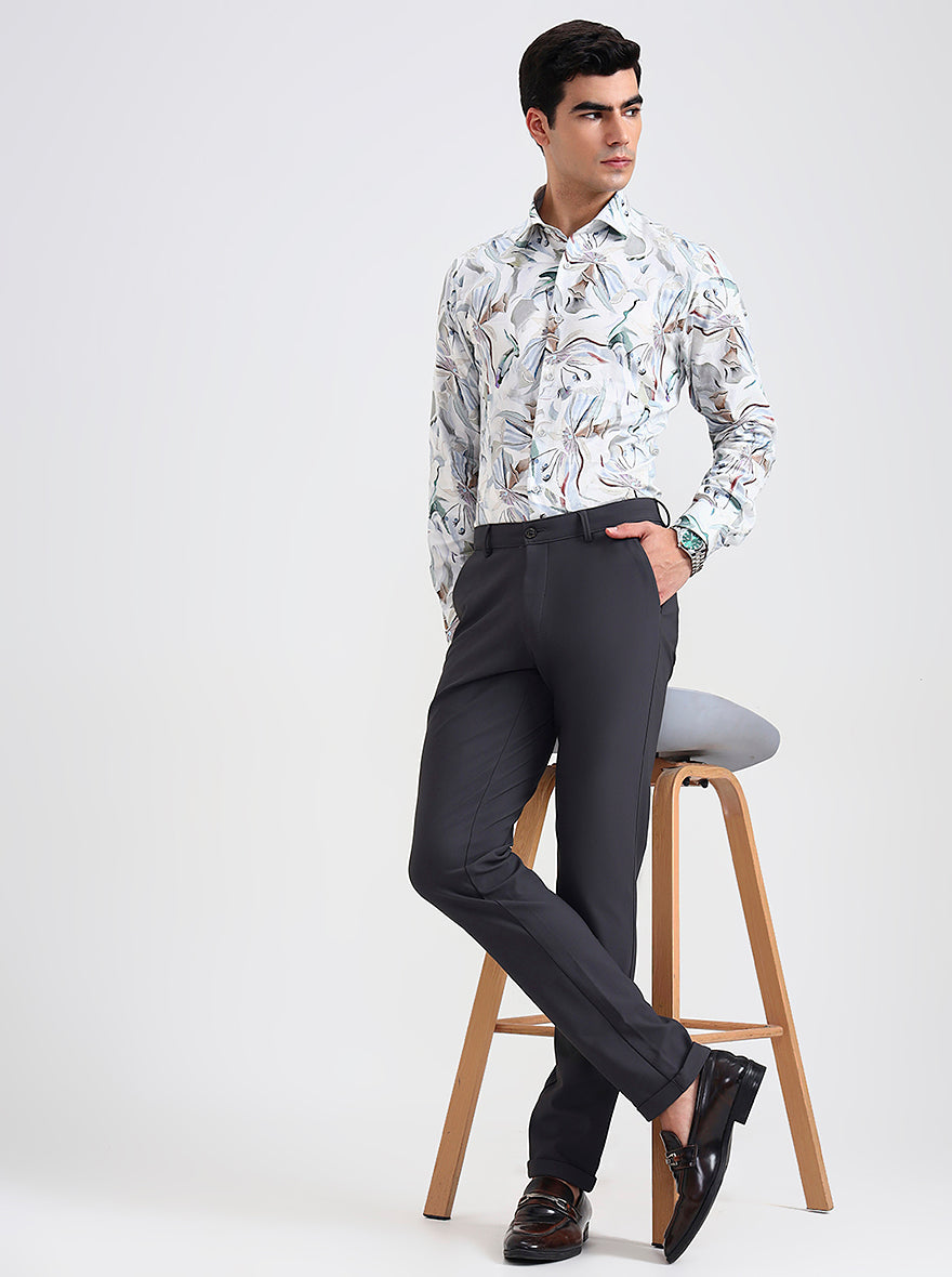 Grey Printed Slim Fit Club Wear Trouser | Wyre