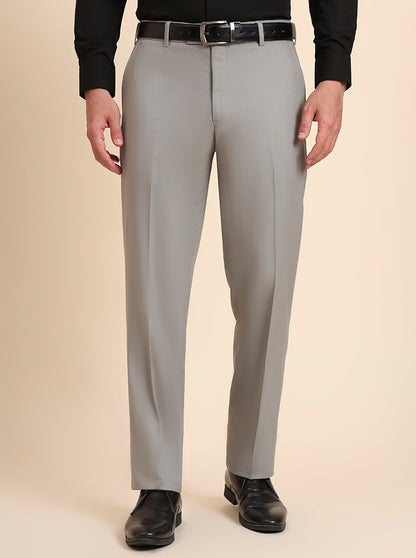 Pista Grey Solid Regular Fit Formal Trouser | JadeBlue