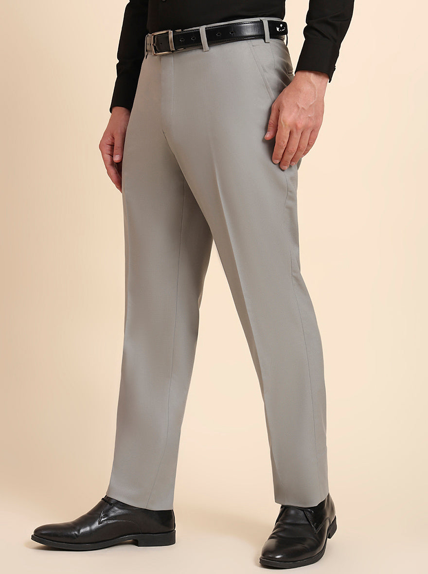 Pista Grey Solid Regular Fit Formal Trouser | JadeBlue