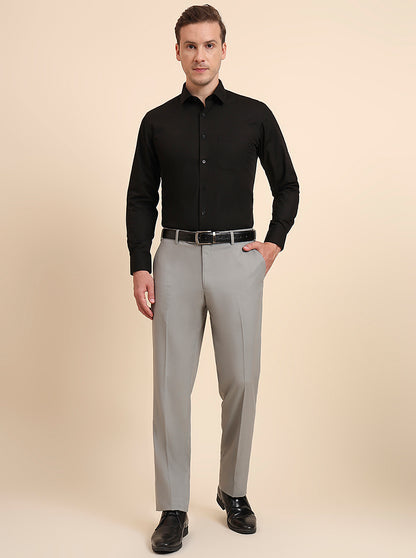 Pista Grey Solid Regular Fit Formal Trouser | JadeBlue