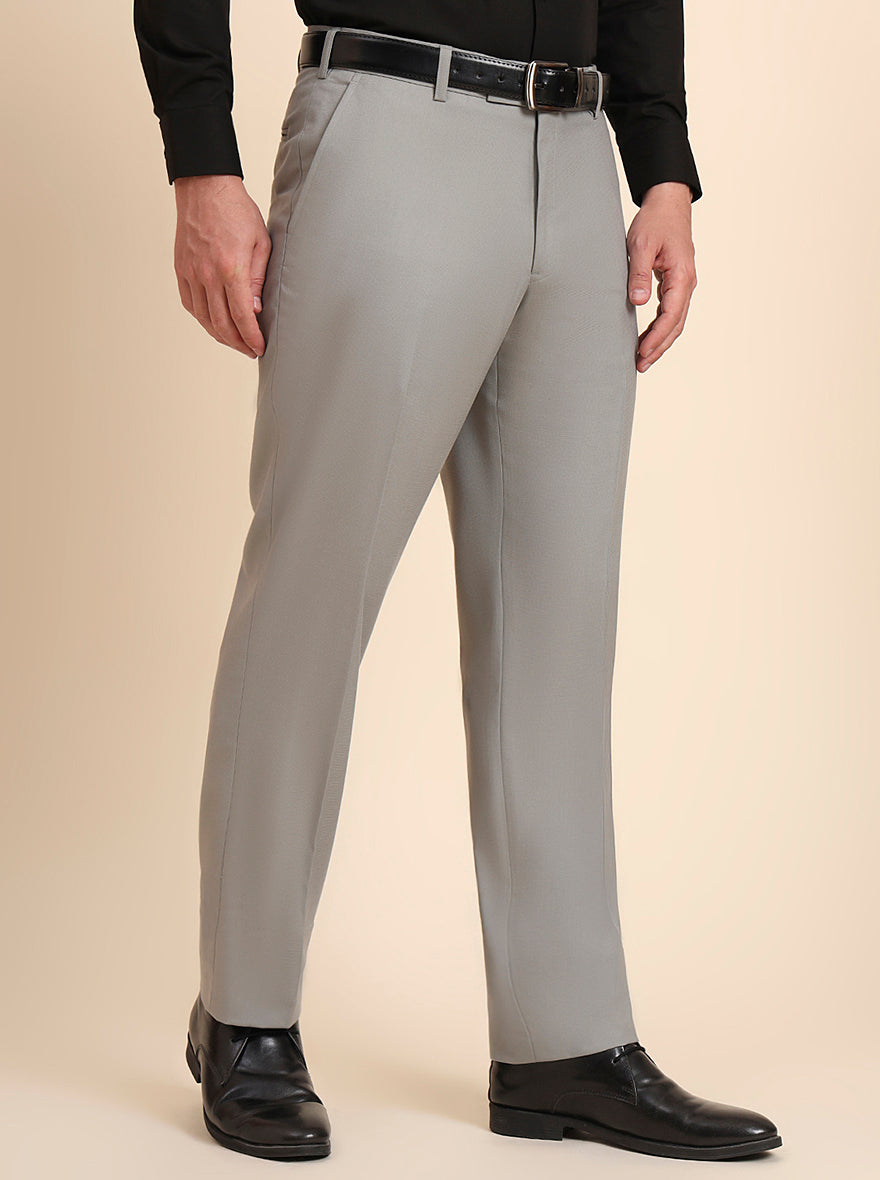 Pista Grey Solid Regular Fit Formal Trouser | JadeBlue