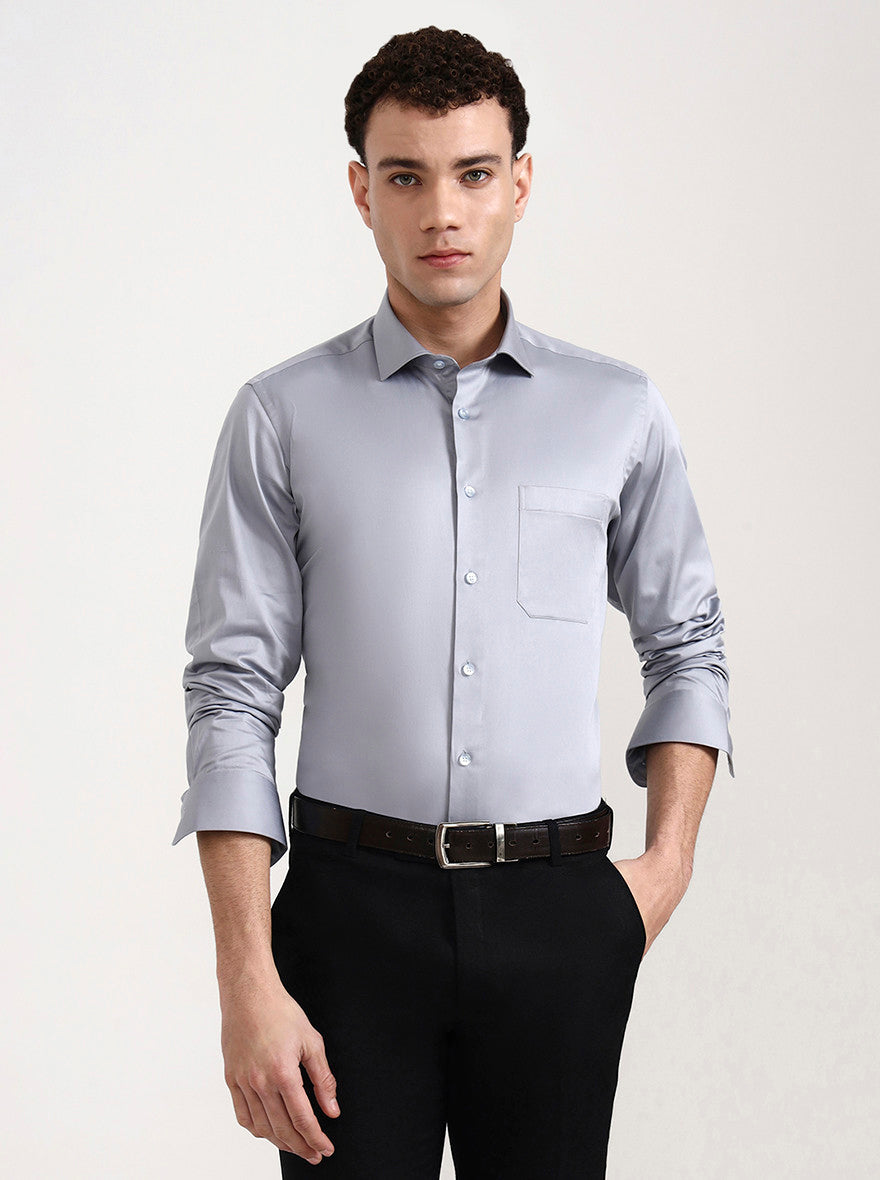 Grey Solid Slim Fit Formal Shirt | Metal