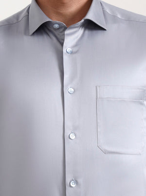 Grey Solid Slim Fit Formal Shirt | Metal