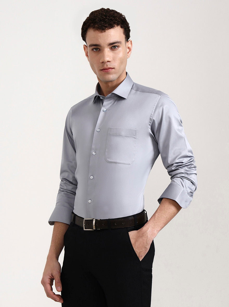 Grey Solid Slim Fit Formal Shirt | Metal