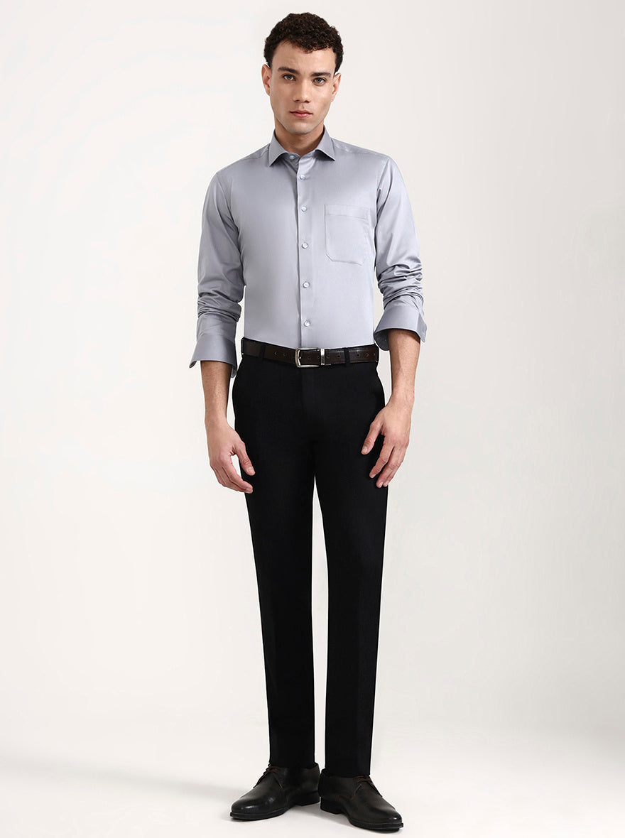Grey Solid Slim Fit Formal Shirt | Metal