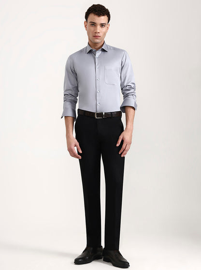 Grey Solid Slim Fit Formal Shirt | Metal