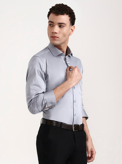 Grey Solid Slim Fit Formal Shirt | Metal