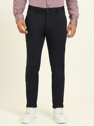 Navy Blue Solid Venice Fit Casual Trouser | JadeBlue