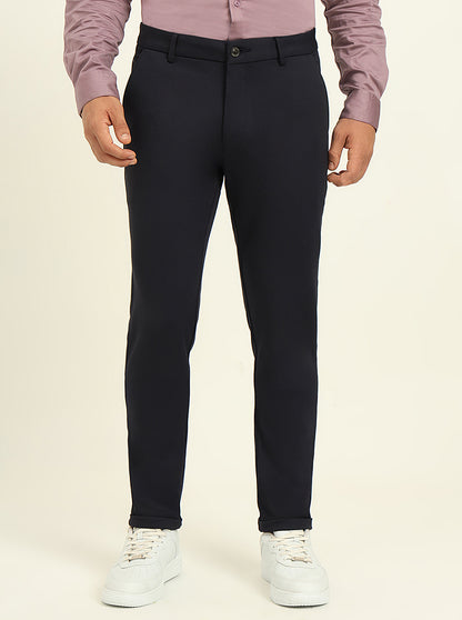 Navy Blue Solid Venice Fit Casual Trouser | JadeBlue