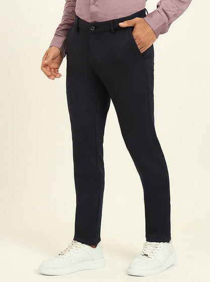 Navy Blue Solid Venice Fit Casual Trouser | JadeBlue