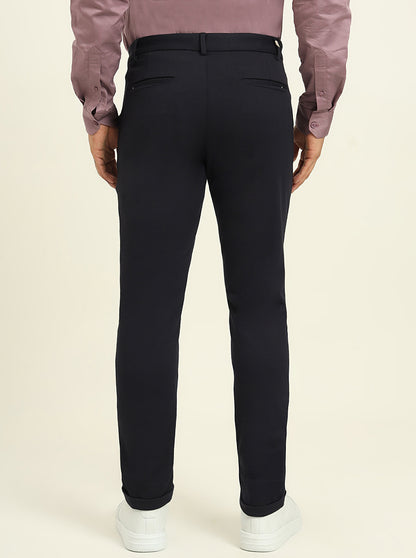 Navy Blue Solid Venice Fit Casual Trouser | JadeBlue