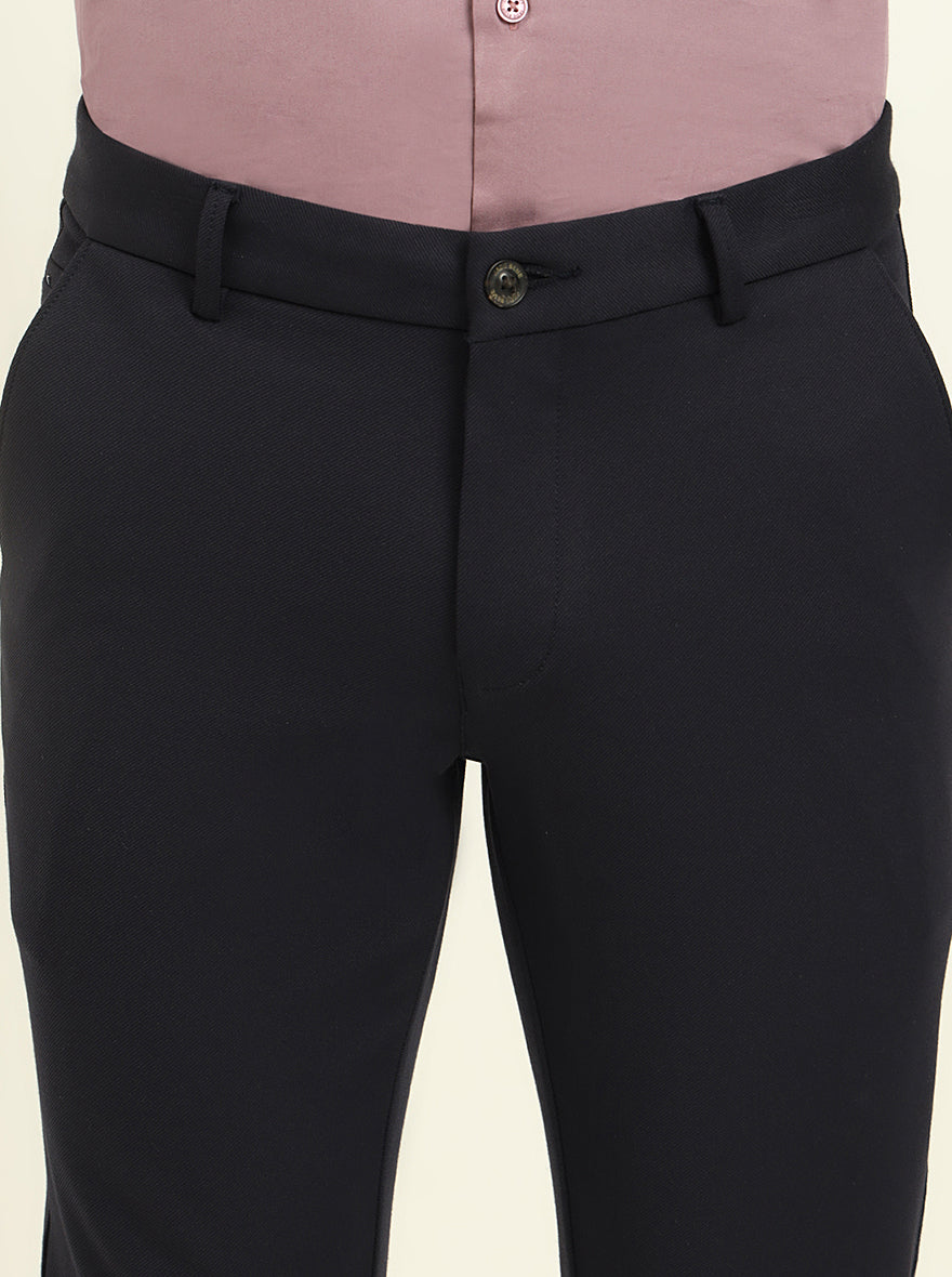 Navy Blue Solid Venice Fit Casual Trouser | JadeBlue