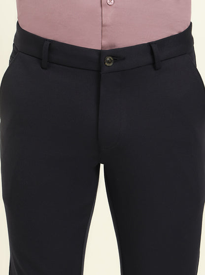 Navy Blue Solid Venice Fit Casual Trouser | JadeBlue