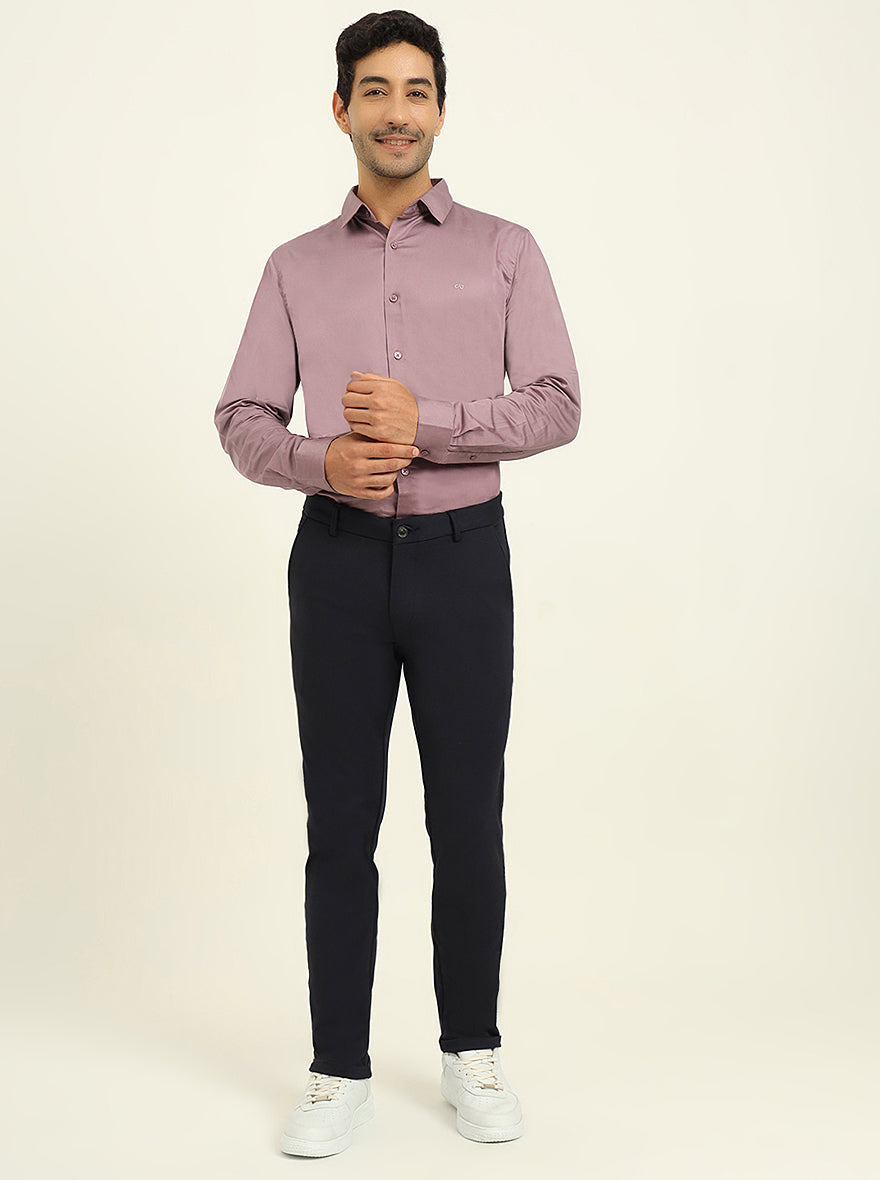 Navy Blue Solid Venice Fit Casual Trouser | JadeBlue