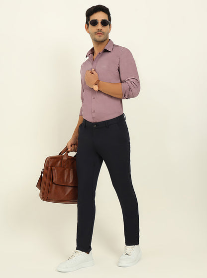 Navy Blue Solid Venice Fit Casual Trouser | JadeBlue