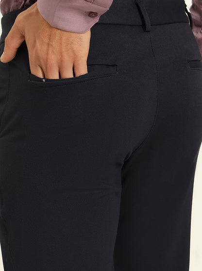 Navy Blue Solid Venice Fit Casual Trouser | JadeBlue