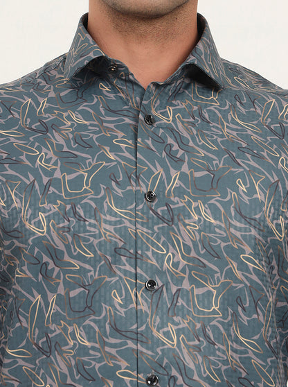 Green Printed Slim Fit Party Wear Shirt | Greenfibre