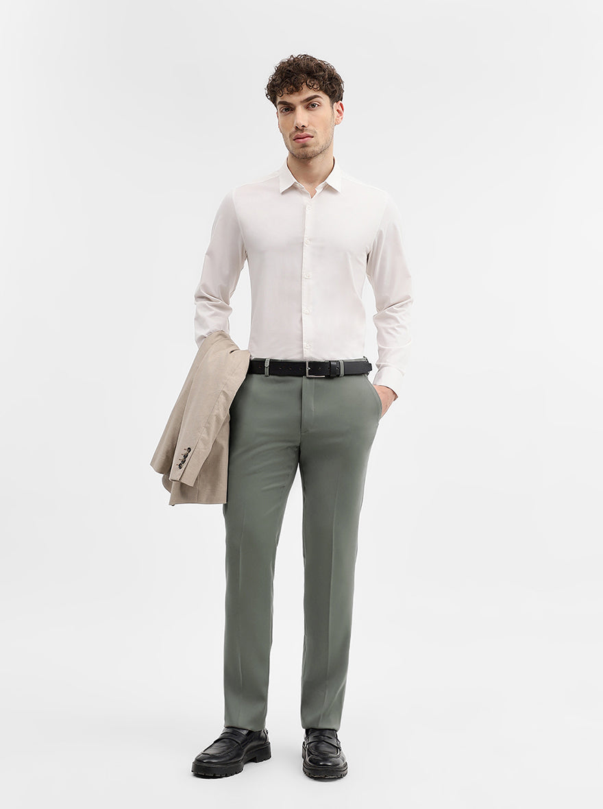 Dark Khaki Solid Slim Fit Formal Trouser | Wyre