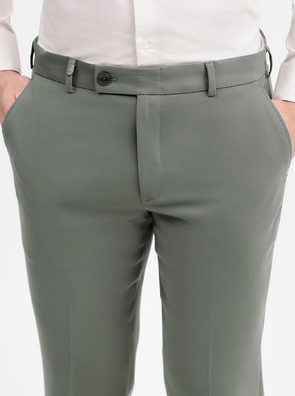 Dark Khaki Solid Slim Fit Formal Trouser | Wyre