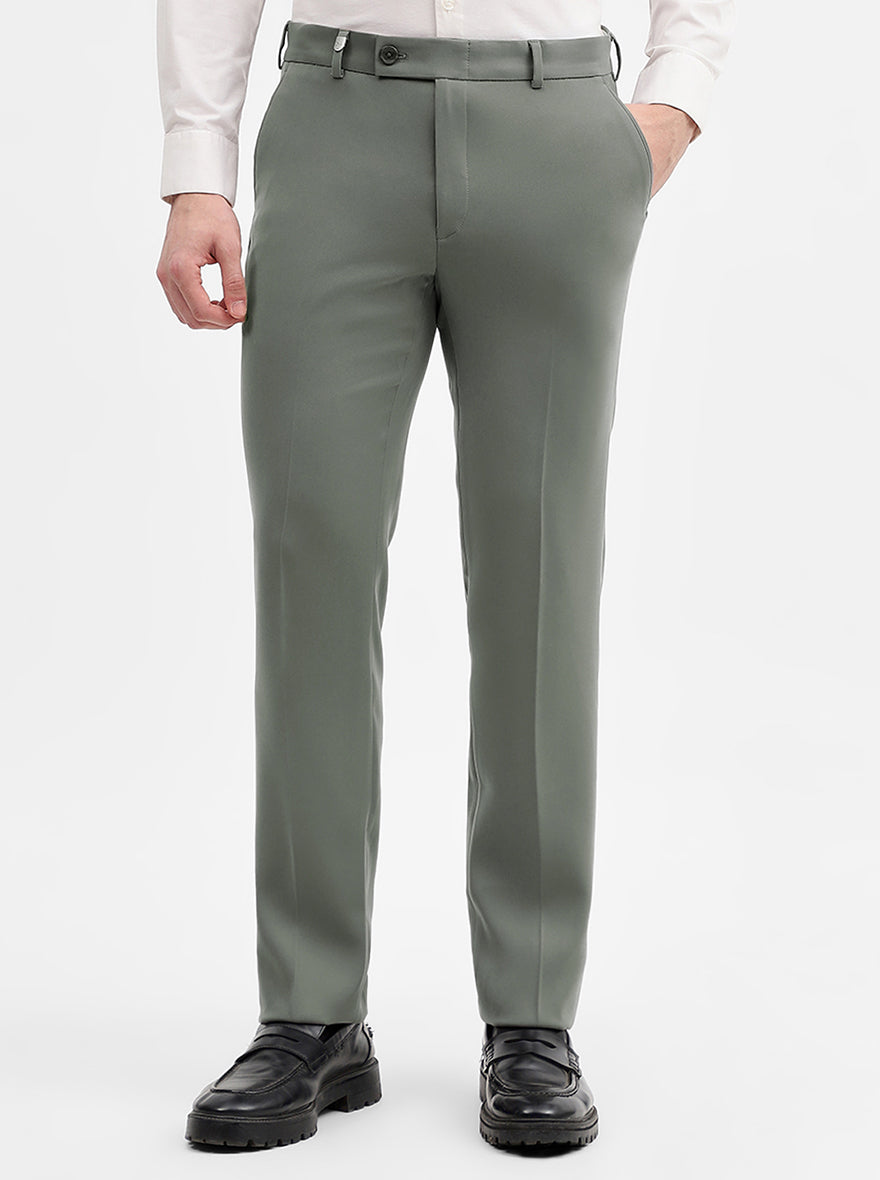 Dark Khaki Solid Slim Fit Formal Trouser | Wyre